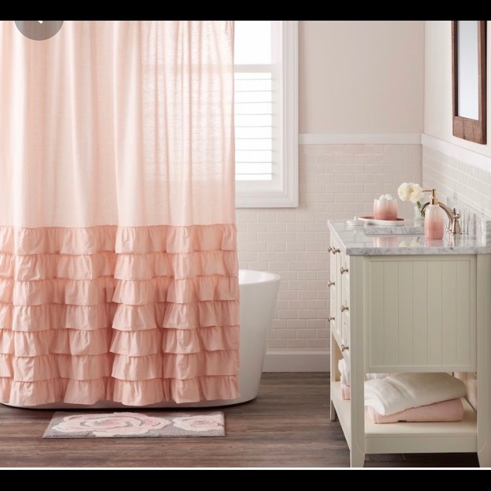 NWT- ruffle shower curtain. Blush